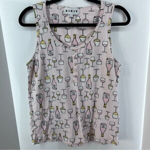 K-I-K-I-T Pink Sleepwear Tank Top, Women's Size Large, Buttons 1/4 of the Way